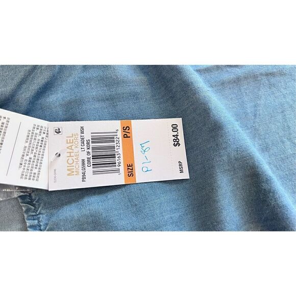 Michael Kors Women's Keyhole Back Short Sleeve Top Blue Sz Petites P/S NWT P1-87 - Picture 8 of 9